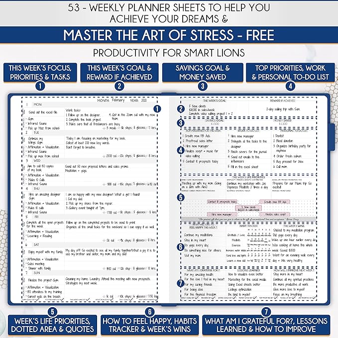Life Planner Undated for Men – Daily, Weekly & Monthly Planner With Budget Section | Guided Daily Gratitude Journal, Goals Journal, Habit Tracker, Budget Planner - Horizontal Format