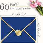 60 Pack Gold Envelopes 5x7 Royal Blue, 250G Pearled Cardstock A7 Envelopes for Invitations Business Mailing Envelope with Gold Foil Border, A6 4x6 Envelopes for Wedding Baby Shower Cards