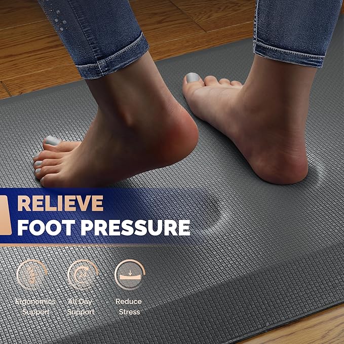 FEATOL Anti Fatigue Mat Floor Mat, Extra Thick Standing Office Desk Mat Memory Foam Cushioned Anti Fatigue Ergonomic Kitchen Mats Comfort Standing Pad NOT PVC 9/10 Inch Thick (20" x 39", Gray)