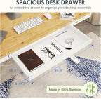 SANODESK Standing Desk with Drawer,Dual Motor 3 Stage Electric Height Adjustable Home Office Desk with Storage & Wireless Charging, 55 inch Bamboo Tabletop/White Frame