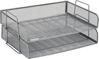 Mind Reader Stackable Paper Tray, Desktop Organizer, File Storage, Office, Metal Mesh, 13.25" L x 9.75" W x 6.25" H, 2 Pcs., Silver