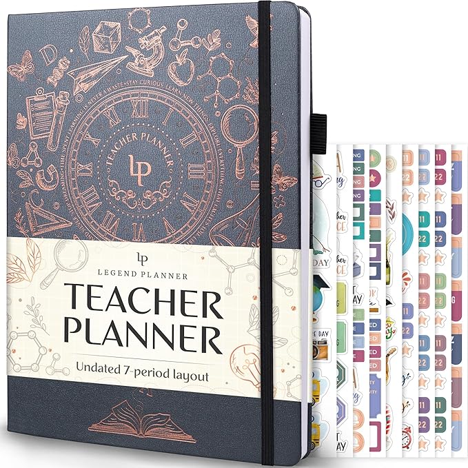Legend Teacher Planner – Undated Lesson Plan Book for Teachers with Weekly & Monthly Calendars - Classroom Organization & School Year Planner – 8.5”x11.5” Hardcover (Mystic Gray)