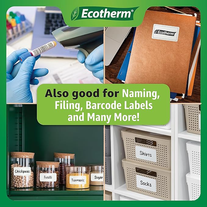 4" x 4" Thermal Labels | 4 Rolls | 1508 Labels | fits Zebra, Munbyn, Rollo, Godex, Arkscan, iDPRT, Offnova Thermal Label Printers and More | Blank White Adhesive Stickers by Ecotherm