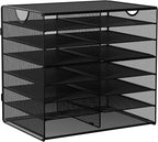 EasyPAG 14-Slot Mesh Desk File Organizer with Handle, Metal Frame Paper Tray for Classroom/Office/Home - Easy Assembly, Durable Tiered Sorter & A4/Letter Size, Black