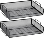 Mind Reader Stackable Paper Tray, Desktop Organizer, File Storage, Office, Metal Mesh, 13.25" L x 9.75" W x 6.25" H, 2 Pcs., Black