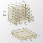 SUPEASY Mesh Desk Organizer with File Holder, 5-Tier Paper Letter Tray Organizer with Magazine Holder, Desktop Organizer and Storage with Drawer for Office Supplies Home or School, Yellow