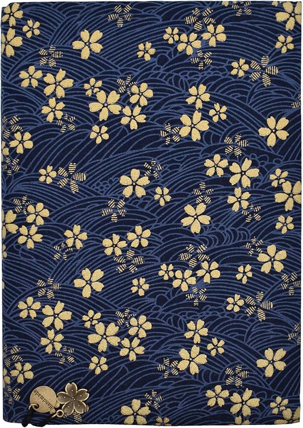 BLBMH A5 Book Cover for Paperbacks Adjustable Fabric Book Jacket Cover Protector Fit for 5.5x8.3 inch Hardcover Softcover Book Novels Notebook -Blue Cherry Blossoms 8.3in