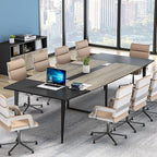 Tribesigns 8FT Conference Table, 94.48L x 47.21W x 29.52H Inches Boat Shaped Meeting Table with Rectangle Grommet, Modern Seminar Boardroom Table for Office Conference Room (Grey & Black, 8ft)