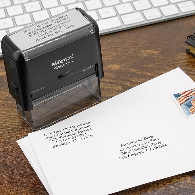 MaxMark Customized Self Inking Stamp - Up to 3 Lines of Text - Small Size - Choose from 15 Ink Colors