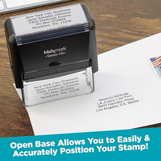 MaxMark Customized Self Inking Stamp - Up to 4 Lines of Text - Medium Size - Choose from 15 Ink Colors