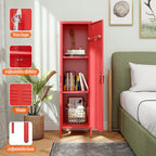 Metal Storage Locker with Pegboard and Hooks,Metal Locker for Employees with Handle and Hanging Rod for Gym, School, Office,Home,Garage,Assembly Required,Red