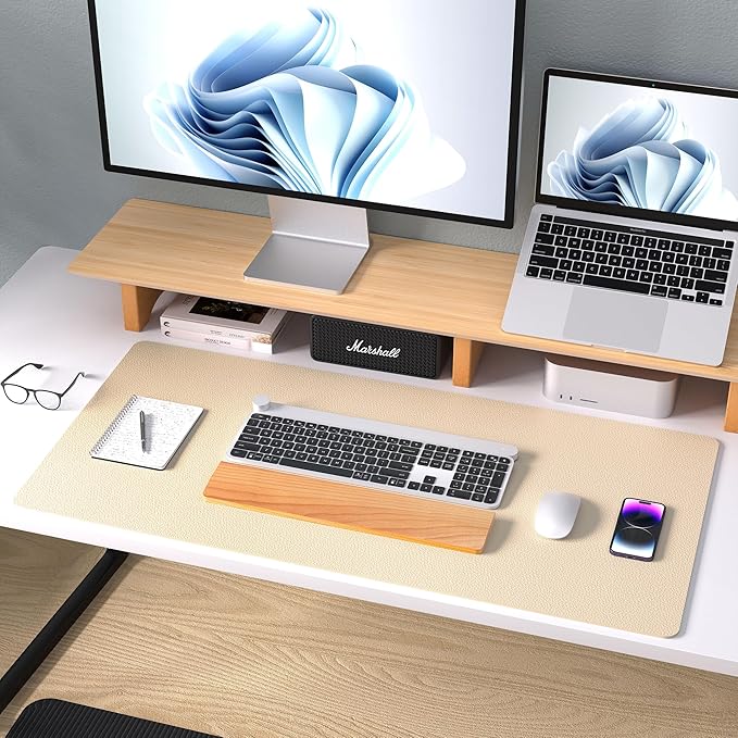 Aothia Leather Desk Pad Protector, Office Mat, Large Mouse Pad, Non-Slip PU Leather Blotter, Laptop Desk Pad, Waterproof Writing Pad for Office and Home (Beige, 31.5" x 15.7")