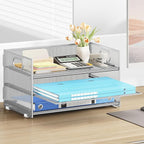 Subekyu 3 Tier Paper Desk Organizer with Handle and 1 PC Slideable Letter Tray, A4 Paper File Folder Sorter Metal Mesh Organizer for Home Office School Desk Supplies Organization Storage, Silver