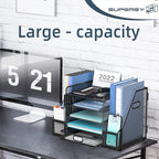 SUPEASY Mesh Desk Organizer with File Holder, 5-Tier Paper Letter Tray Organizer with Magazine Holder, Desktop Organizer and Storage with Drawer for Office Supplies Home or School, Black