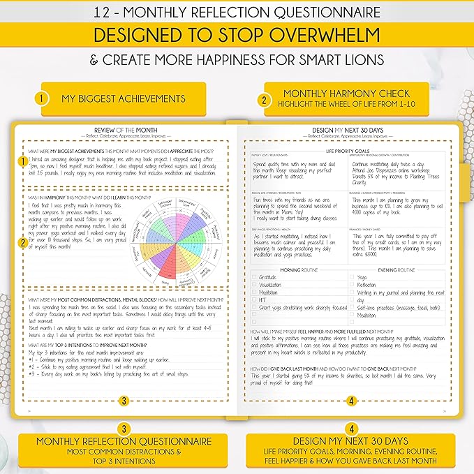 Life Planner - Undated Daily, Weekly & Monthly Planner with Budget Section | A 12 Month Journey to Increase Productivity & Happiness | Life Organizer & Gratitude Journal - Horizontal Format