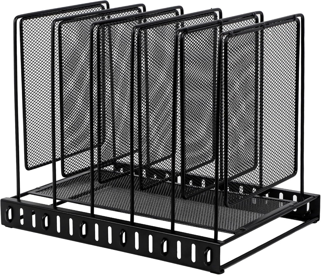 EASEPRES 5 Section Vertical Metal Mesh Desk File Organizer, Spacing Adjustable Upright Desktop Paper Mail Document Magazine Sorter Folder Holder for Workspace Office School Home, Black