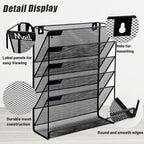 EASEPRES 6 Tier Mesh Hanging Wall File Organizer, Desk Mail Paper Document Folder Holder, Clipboard Storage Organization Magazine Rack with Bottom Tray and Nametag Label for Office Home School, Black