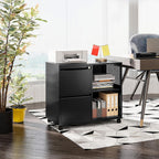SISESOL 2 Drawer File Cabinet with Lock and Shelf,Mobile Lateral Filing Cabinet,Metal Filing Cabinets with Open Storage Shelves Organizer for Home Office Fit Legal/Letter A4 Size (Black)