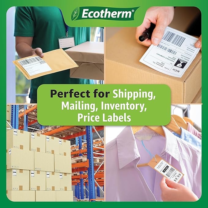 2.25" x 3" Thermal Labels | 6 Rolls | 5040 Labels | fits Zebra, Munbyn, Rollo, Godex, Arkscan, iDPRT, Offnova Thermal Label Printers and More | Blank White Adhesive Stickers by Ecotherm