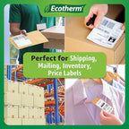 2.25" x 4" Thermal Labels | 4 Rolls | 1440 Labels | fits Zebra, Munbyn, Rollo, Godex, Arkscan, iDPRT, Offnova Thermal Label Printers and More | Blank White Adhesive Stickers by Ecotherm