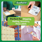 3" x 1" Thermal Labels | 4 Rolls | 5240 Labels | fits Zebra, Munbyn, Rollo, Godex, Arkscan, iDPRT, Offnova Thermal Label Printers and More | Blank White Adhesive Stickers by Ecotherm