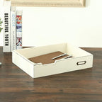 MyGift Rustic Wood Desktop Drawer-Style Stackable Document Letter Tray Organizer Storage Box with Handles for Home Office Supplies (Vintage White)
