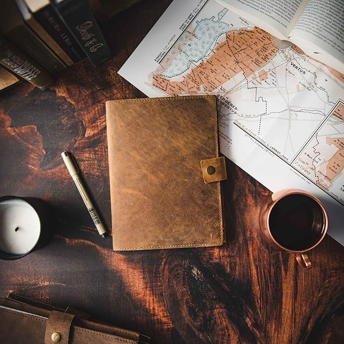 Refillable Leather Journal | Premium Lined A5 Notebook Cover | 200 Ruled Writing Pages | Card Holder Slot | Leather Bound Journals for Men & Women, Best Gift Travel Diary, Cool Planner