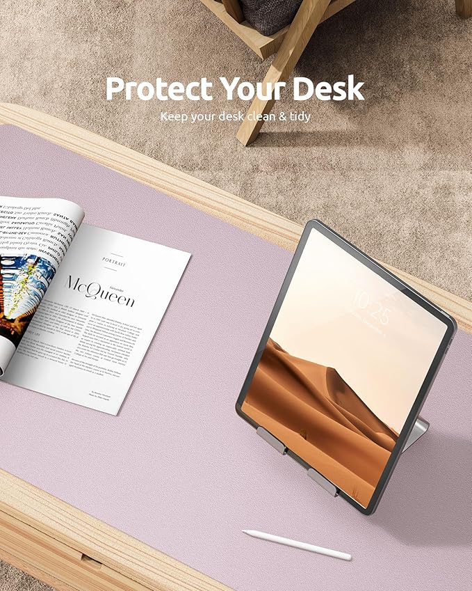 YSAGi Leather Desk Protector, Office Mat, Large Mouse Mat, Non-Slip PU Leather Blotter, Laptop Desk Mat, Waterproof Writing Pad for Office and Home (Grayish Lavender, 31.5" x 15.8")