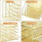 Marbrasse Desk Organizer with File Holder, 5-Tier Paper Letter Tray, Mesh Desk Organizers and Accessories with Magazine Holder, Desktop Organizer and Storage for Office Supplies (Gold)