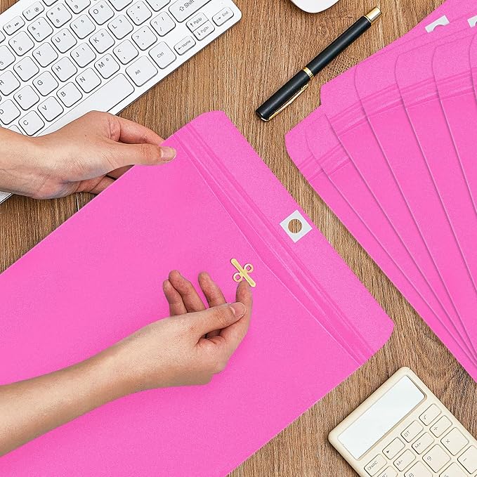 Geyee 100 Pcs Clasp Manilla Envelopes 9 x 12 Inch Gummed Colored Envelopes for Storing or Mailing for Home Office Business Supplies(Rose Pink)