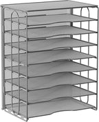 EasyPAG Mesh Desk Filer Organizer Tray 8 Slot Office Desk Paper Storage Organizer for A4 / Letter Sizer Floder, Silver