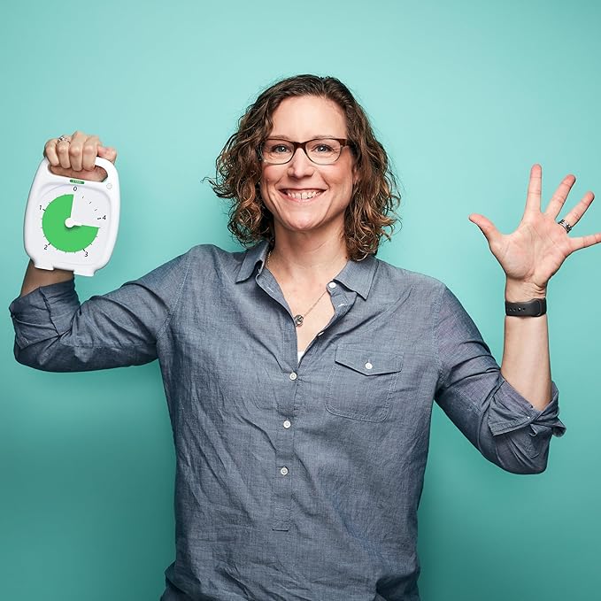 TIME TIMER PLUS 5 Minute Desk Visual Timer - Countdown Timer with Portable Handle for Classroom, Office, Homeschooling, Study Tool with Silent Operation (White)