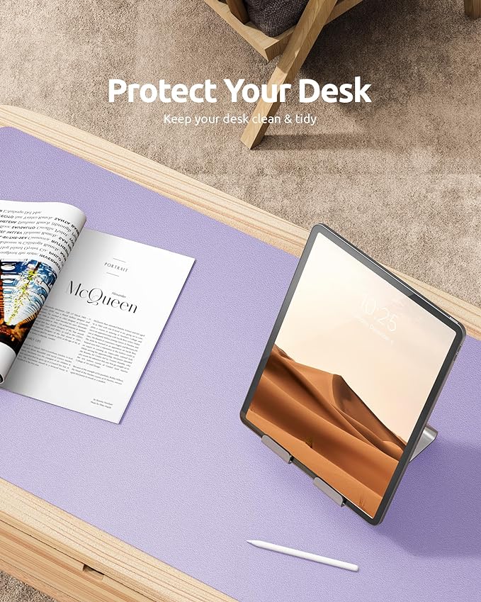YSAGi Leather Desk Protector, Office Mat, Large Mouse Mat, Non-Slip PU Leather Blotter, Laptop Desk Pad, Waterproof Writing Pad for Office and Home (Light Purple, 31.5" x 15.8")
