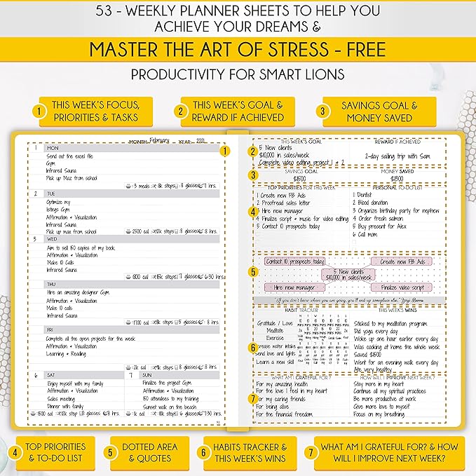 Life Planner - Undated Daily, Weekly & Monthly Planner with Budget Section | A 12 Month Journey to Increase Productivity & Happiness | Life Organizer & Gratitude Journal - Horizontal Format