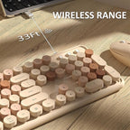 Wireless Keyboard and Mouse, Full-Size Retro Typewriter Keyboard with Round Keycaps, 2.4GHz for Windows, Mac, Laptop, PC, Desktop (Milky Tea Colorful)