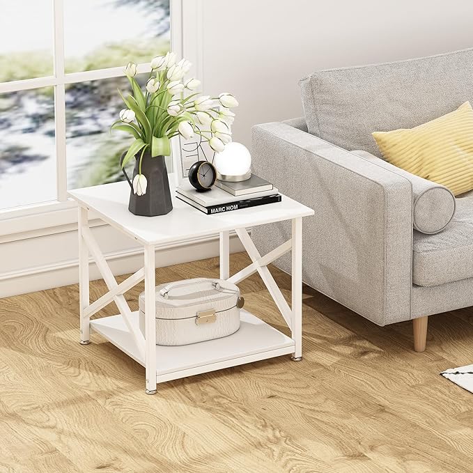 23.6 x 23.6 Inches Large Printer Stand, 2 Tier Square Printer Table with Storage Shelf for Home Office, Multi-use Rolling Cart with Wheels for Laser, 3D Printer and Mini Fridge - White