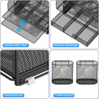 Desk Organizers and Accessories, 5-Tier Paper File Organizer with Drawer & Pen Holder, Office Desk Accessories Workspace Desktop Organizer for Office Supplies(Black)