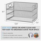 Subekyu 3 Tier Paper Desk Organizer with Handle and 1 PC Slideable Letter Tray, A4 Paper File Folder Sorter Metal Mesh Organizer for Home Office School Desk Supplies Organization Storage, Silver