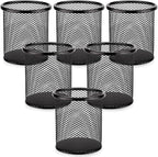 Segarty Pen Holder, 6 Pack Round Black Pen Cup Holder for Desk, Wire Mesh Pencil Containers Set for Office Supplies, School Maker, Home Desktop Accessories Organizer, Makeup Brush