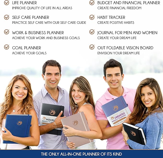 Life Planner Undated for Men – Daily, Weekly & Monthly Planner With Budget Section | Guided Daily Gratitude Journal, Goals Journal, Habit Tracker, Budget Planner - Horizontal Format