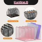 Kuntine.B Desk File Organizer Upright Mesh Desktop Organizer File Sorter Office Organization File Holder for Home, Office & Classroom (Pink, 1 Pack 5-Section)
