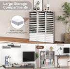 EasyPAG Mail Organizer Countertop, Wood Literature Organizer with Adjustable Shelves, Student Classroom Mailbox for School, Desktop Paper Sorter for Office Home, 48 Compartments, Retro Gray/White