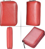 Easyoulife Genuine Leather Credit Card Holder Zipper Wallet With 26 Card Slots