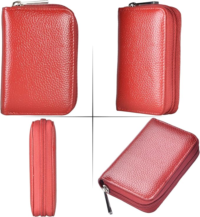 Easyoulife Genuine Leather Credit Card Holder Zipper Wallet With 26 Card Slots