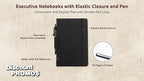 DISCOUNT PROMOS 10 Executive Notebooks with Pen Pack - 6 x 8.5 inches, Recycled, Pen Loop, Closure Strap - Black