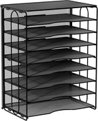 EasyPAG Mesh Desk Tray Organizer 8 Slot Classroom Office Desktop File Paper Sorter, Black