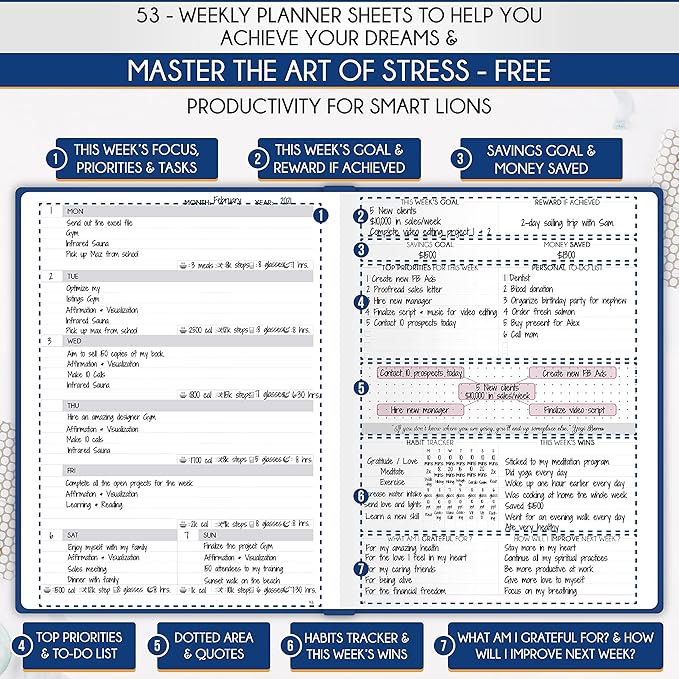 Life Planner - Gratitude Journal for Men & Women | Daily, Weekly & Monthly Planner with Budget Section, Time Blocking, Habit Tracker for Peace of Mind Planning to Increase Productivity & Happiness