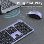 Wireless Keyboard and Mouse Combo, COVEVA 2.4GHz Wireless Keyboard Mouse with USB Receiver, Water-Dropping Keycaps, 104 Keys Full Size with Number Pad for PC Laptop Computer Desktop(Black Purple)