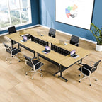 Folding Conference Table, Maple Brown Folding Conference Room Table with One-Touch Fold Button & 360° Swivel Casters, Space-Saving Mobile Meeting Table for Offices, Training Rooms(4PCS)