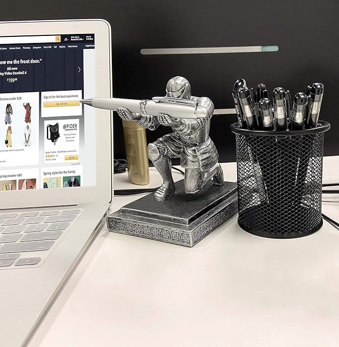 Executive Knight Pen Holder with a Pen Personalized Desk Accessories Decor Home Office Cool Pen Stand Iron